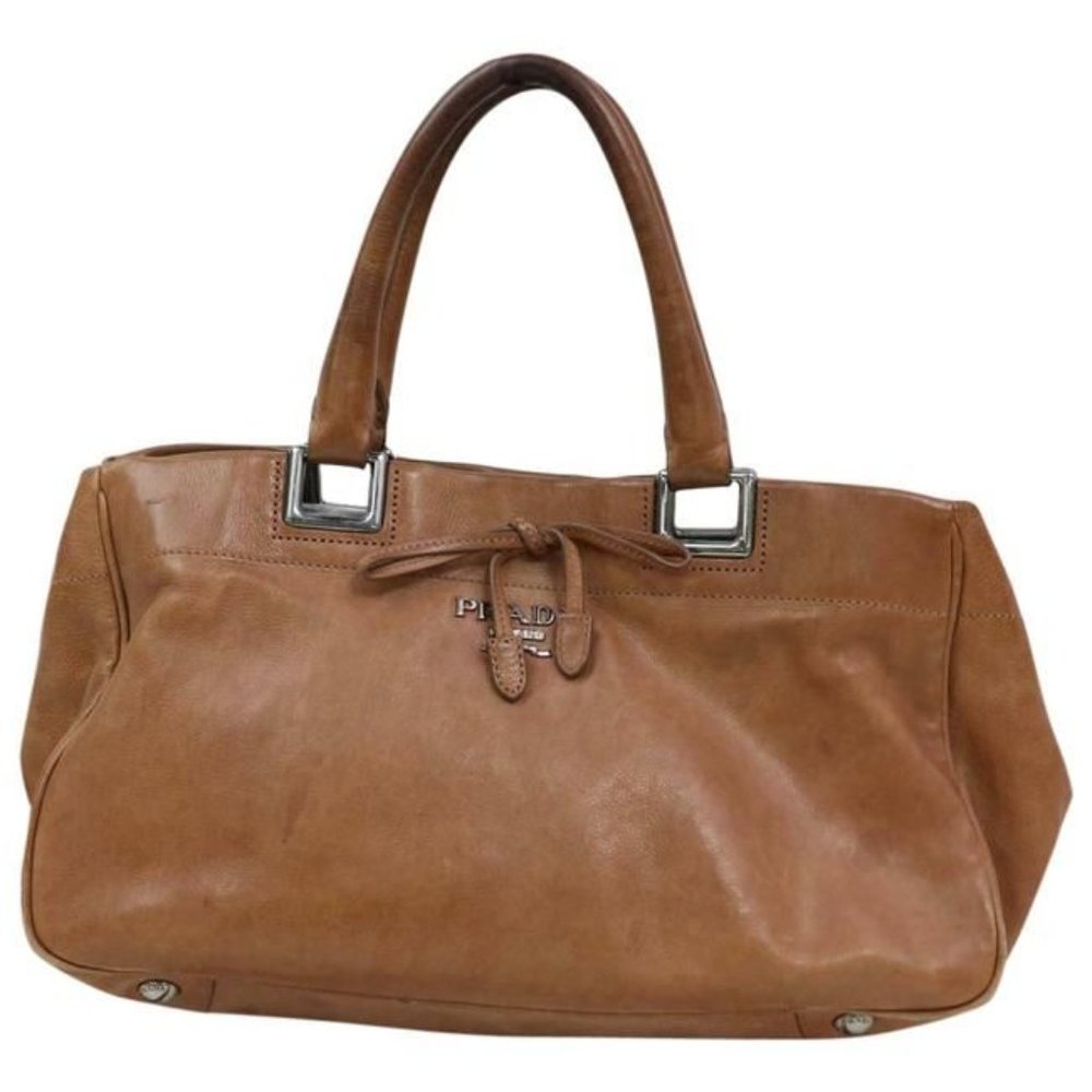 Prada Light Coffee Brown Leather Cross Body Purse Satchel